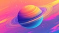 Cartoon Representation of Saturn on a Vibrant Gradient Background Royalty Free Stock Photo