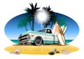 Cartoon retro camper pickup Royalty Free Stock Photo