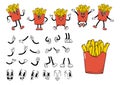 Cartoon Retro Fast Food French Fries Groovy Character Construction Kit. Classic Potato Personage Poses, Expressions