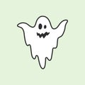 Cartoon retro Halloween ghost. Funny character with emotion. Flying childish spirit