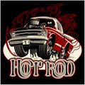 Cartoon retro hot rod with vintage lettering poster Royalty Free Stock Photo