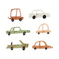 Cartoon retro motor cars collection isolated on white. Cute hand drawn various automobiles clipart set