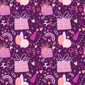 Cartoon retro seamless happy birthday pattern for wrapping paper and linens and fabrics and kids clothes print Royalty Free Stock Photo