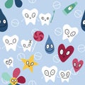 Cartoon retro seamless teeth pattern for wrapping paper and kids clothes print and doctors packaging