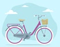 Cartoon retro vintage bicycle with travel basket