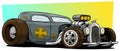 Cartoon retro vintage gray hot rod racing car