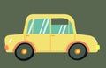 Cartoon retro yellow car isolated on dark background. Vector illustration.
