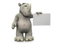 Cartoon rhino with blank sign.