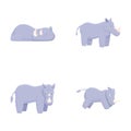 Cartoon rhino icons set cartoon vector. Gray rhinoceros