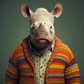 Cartoon Rhino In Sweaters: A Playful And Whimsical Portrait