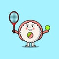 cartoon Rice sushi roll sashimi play tennis field Royalty Free Stock Photo