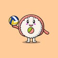 cartoon Rice sushi rolls sashimi play volleyball Royalty Free Stock Photo