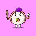 cartoon Rice sushi rolls sashimi playing baseball Royalty Free Stock Photo