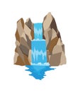 Cartoon river waterfalls. Landscape with design elements for travel brochure or illustration mobile game. Fresh natural