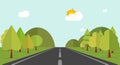 Cartoon road across green forest hills, mountains, nature landscape, highway Royalty Free Stock Photo