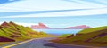 Cartoon road to ocean coastal vector illustration