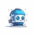 Cartoon Robot With Blue Windows: A Cabincore Inspired Smart Home Assistant Royalty Free Stock Photo