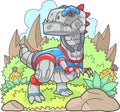 Robot dinosaur tyrannosaurus, funny illustration