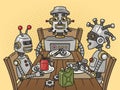 Cartoon Robot Family at the Dining Table vector