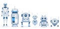 Cartoon robot. Futuristic droids and machine with artificial intelligence technology. Realistic kids toy robots and cute