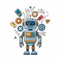 Cartoon Robot with Gears and Circuits Royalty Free Stock Photo