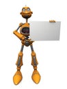 Cartoon robot holding blank sign. Royalty Free Stock Photo