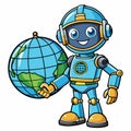 Cartoon robot holding globe Royalty Free Stock Photo