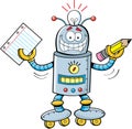 Cartoon robot holding a paper and a pencil Royalty Free Stock Photo