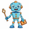 Cartoon robot holding tools with a happy expression Royalty Free Stock Photo