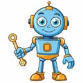 Cartoon robot holding wrench Royalty Free Stock Photo