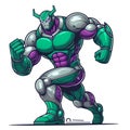 Cartoon robot with horns and a muscular body isolated on a white background 8