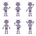 Cartoon robot mascot set of objects in flat style. Robots character collection. Isolated on white background. Vector Royalty Free Stock Photo