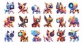 Cartoon robot pets. Future electronic dog or cat pet machine, robotic smart artificial puppy kitty toy character set