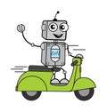 Cartoon Robot Riding Scooter