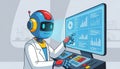 Robot Scientist Analyzing Data on Computer. Royalty Free Stock Photo