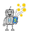 Cartoon Robot showing Mobile Money