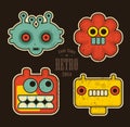 Cartoon robots and monsters faces in color. Royalty Free Stock Photo