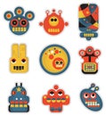 Cartoon robots and monsters faces in color. Royalty Free Stock Photo