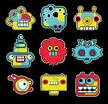 Cartoon robots and monsters faces in color. Royalty Free Stock Photo