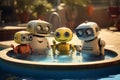 Cartoon robots relaxing in pool