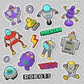 Cartoon Robots and Retro Style Electronics Doodle. Stickers, Badges and Patches Royalty Free Stock Photo