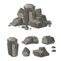 Cartoon rock boulder stone vector set