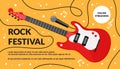 Cartoon rock musical festival instrument on background, artistic live concert, listening to music creative poster design Royalty Free Stock Photo