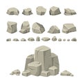Cartoon rock stones set. Boulder and rubble mountain, gravel pile or wall, granite debris construction, concrete Royalty Free Stock Photo