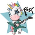 Cartoon rock unicorn with a guitar