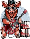 Cartoon rockabilly pig playing rock and roll on a electric guitar Royalty Free Stock Photo