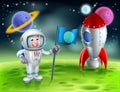 Cartoon Rocket Astronaut Scene Royalty Free Stock Photo
