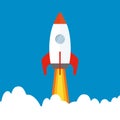 Cartoon rocket flying in sky Royalty Free Stock Photo
