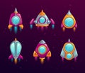 Cartoon rocket icons set.