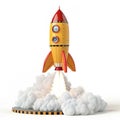 Cartoon Rocket Launch 3D Render isolated on white background Royalty Free Stock Photo